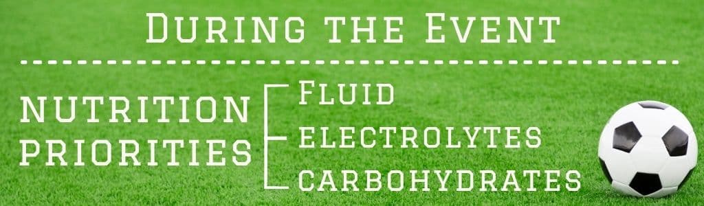 Game Day Nutrition - During the Event  Nutrition Priorities - Fluid, electrolytes, Carbohdyrates