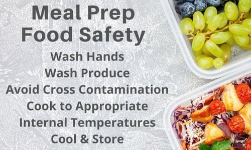 Meal Prep for Athletes Food Safety - Wash Hands, Wash Produce, Avoid Cross Contamination, Cook Food to Appropriate Internal Temperatures, Cool and Store