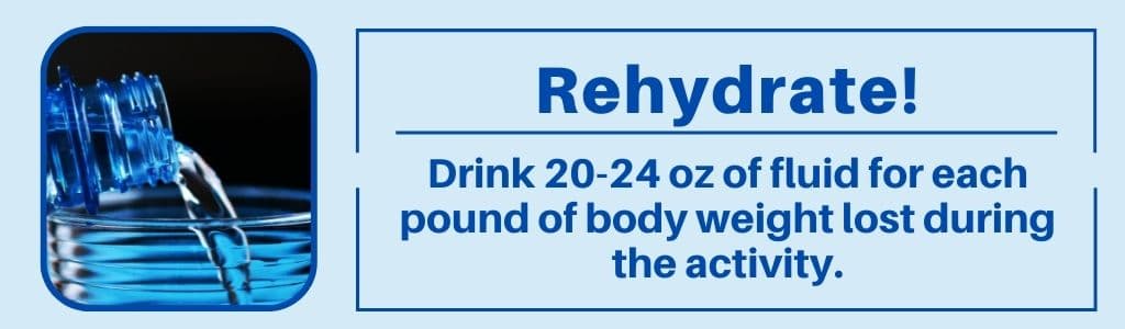 Snacks for Football Players - Rehydrate - Drink 20-24 oz of fluid for each pound of body weight lost during the activity