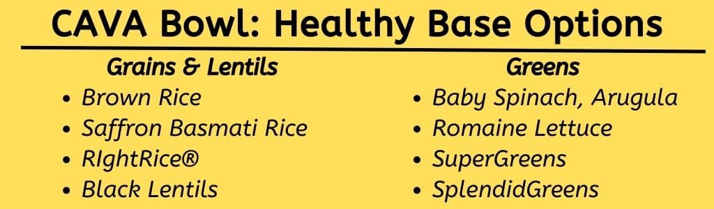 CAVA Bowl Healthy Base Options 