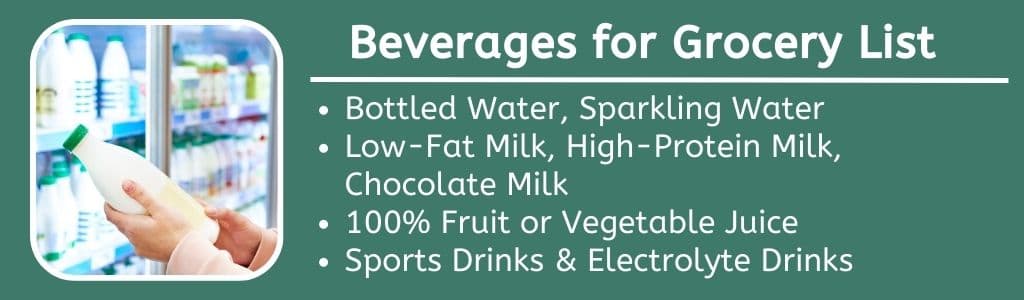 Beverages for College Student Athlete Grocery List 