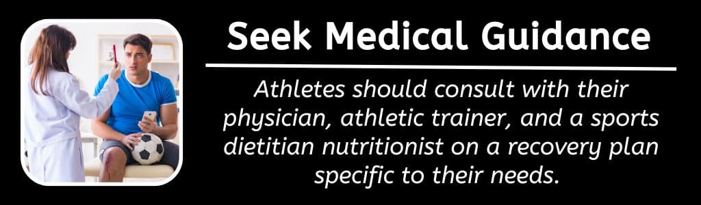 Seek Medical Guidance for a Concussion: Athletes should consult with their physician, athletic trainer, and a sports dietitian nutritionist on a recovery plan specific to their needs.