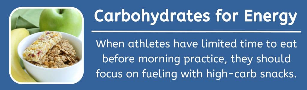 Carbohydrates for Energy Before Morning Practice - When athletes have limited time  to eat before morning practice, they should focus on fueling with high-carb snacks.