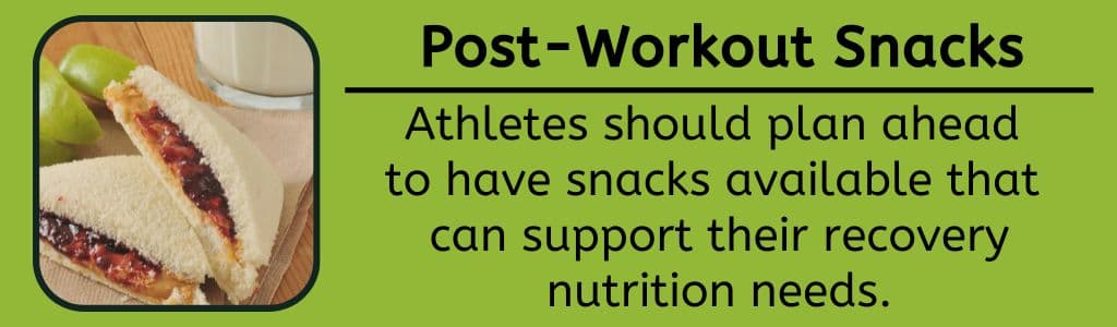 Post Workout Snacks for Two-A-Day Workouts- Athletes should plan ahead to have snacks available that can support their recovery nutrition needs.