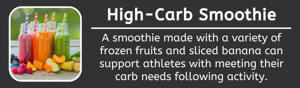 High Carb Smoothie for Athletes - A smoothie made with a variety of frozen fruits and sliced banana can support athletes with meeting their carb needs following activity.