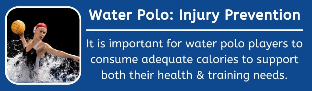 Water Polo Injury Prevention: It is important for water polo players to consume adequate calories to support both their health & training needs.