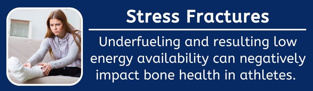 Stress Fractures: Underfueling and resulting low energy availability can negatively impact bone health in athletes.