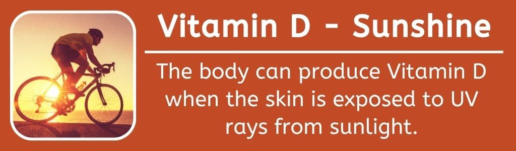 Vitamin D Sunshine - The body can produce Vitamin D when the skin is exposed to UV rays from sunlight.