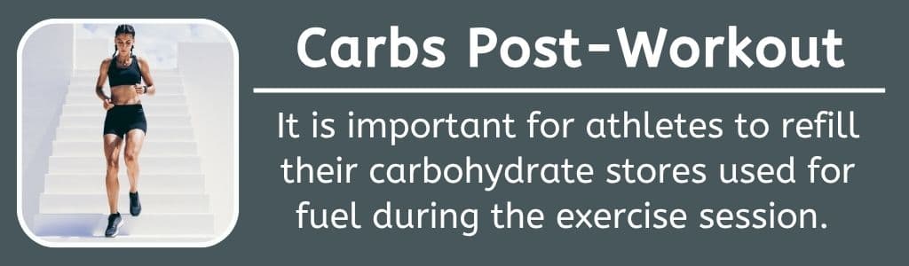 Carbs After a Workout Snack: It is important for athletes to refill their carbohydrate stores used for fuel during the exercise session.