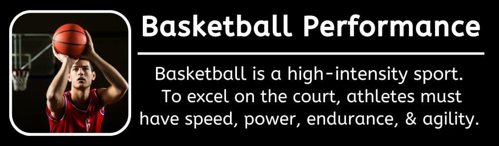 Basketball Performance: Basketball is a high-intensity sport.
To excel on the court, athletes must have speed, power, endurance, & agility.
